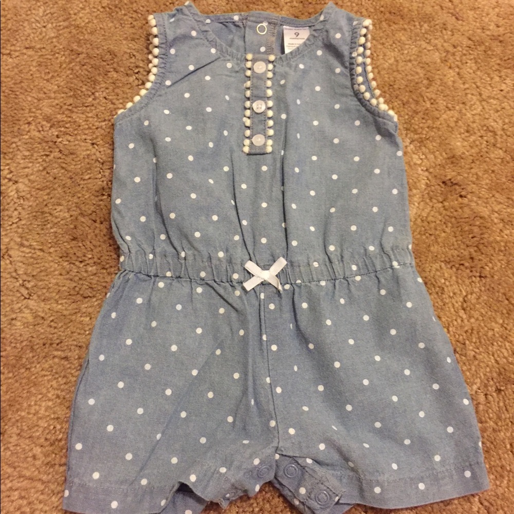 Infant girls denim polkadot romper
